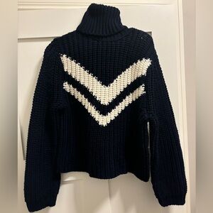 Tory Sport Navy and White Ski Turtleneck 100% Murino Wool Sweater